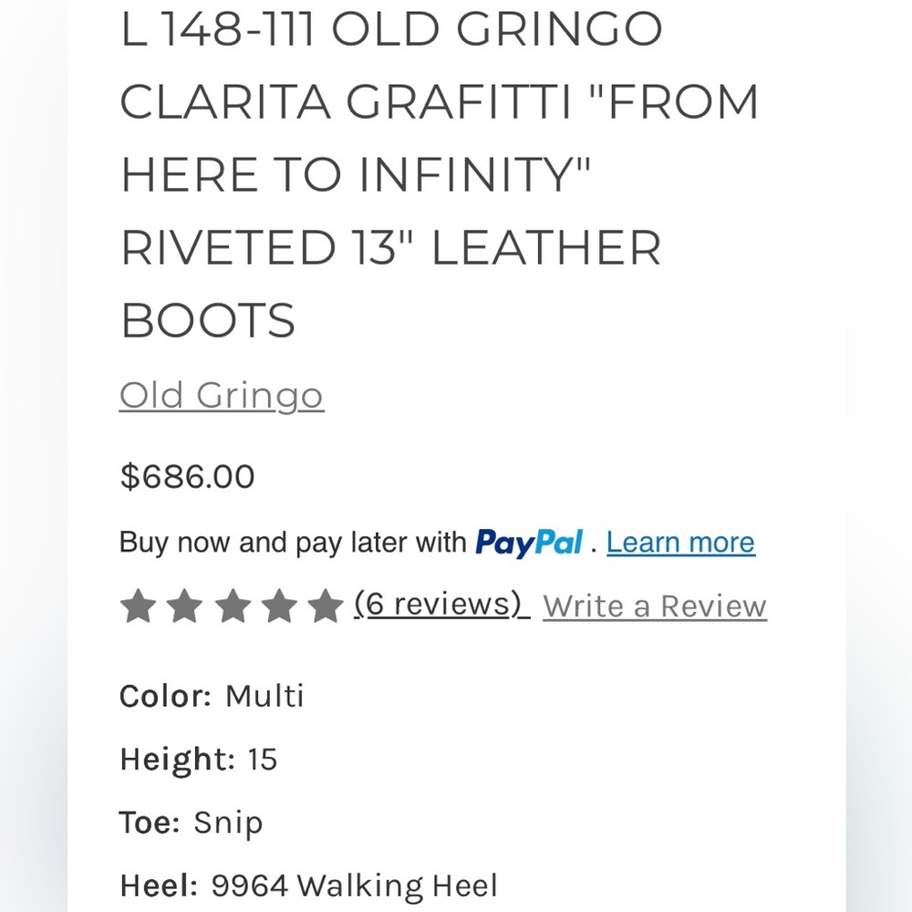 Old Gringo White Clarita Graffiti Cowboy Boots, 7.5B - Picture 8 of 9